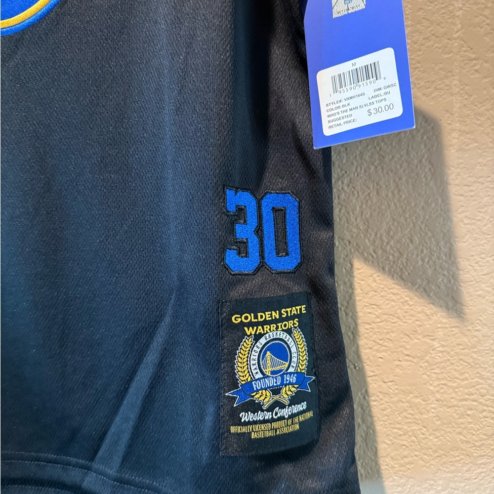 NBA Golden State Warriors Black Blue Sleeveless Jersey with Yellow Logo - Picture 3 of 5